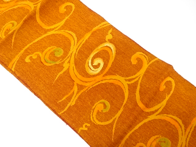 手織り真綿紬　流水模様織り出し　名古屋帯